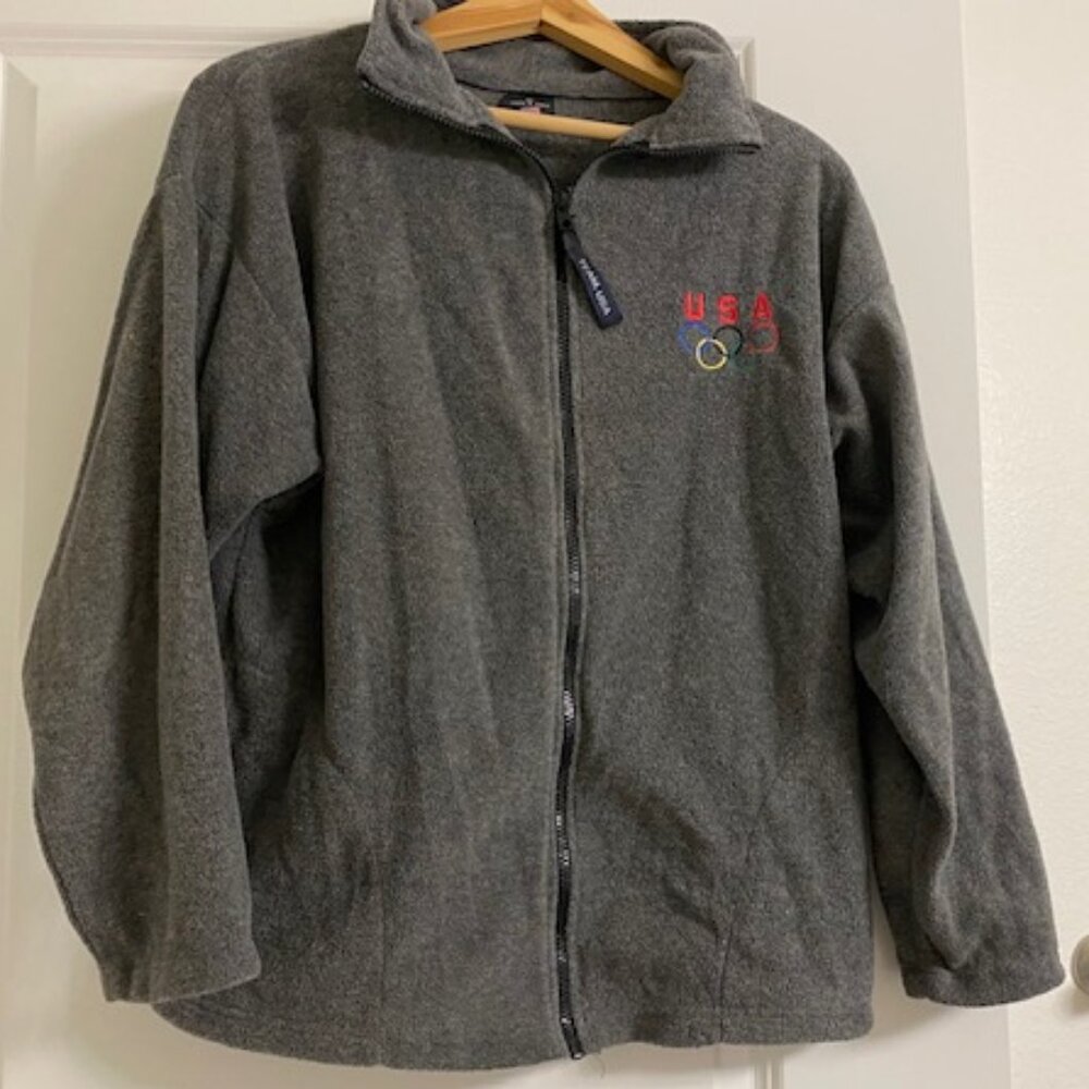 Vintage * Charcoal GRAY full-zip micro-FLEECE Jacket * TEAM USA OLYMPICS * M *